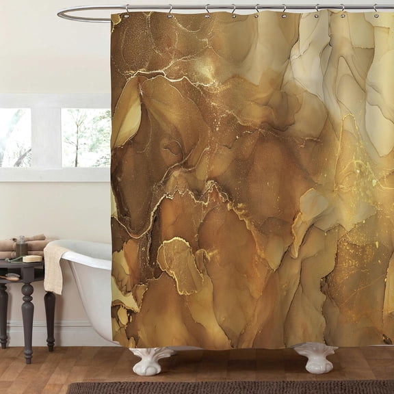Brown Shower Curtain, Abstract Marble Fabric Shower Curtain for Bathroom, Modern Ombre Watercolor Ink Art Shower Curtain Set with Hooks, 72 x 72
