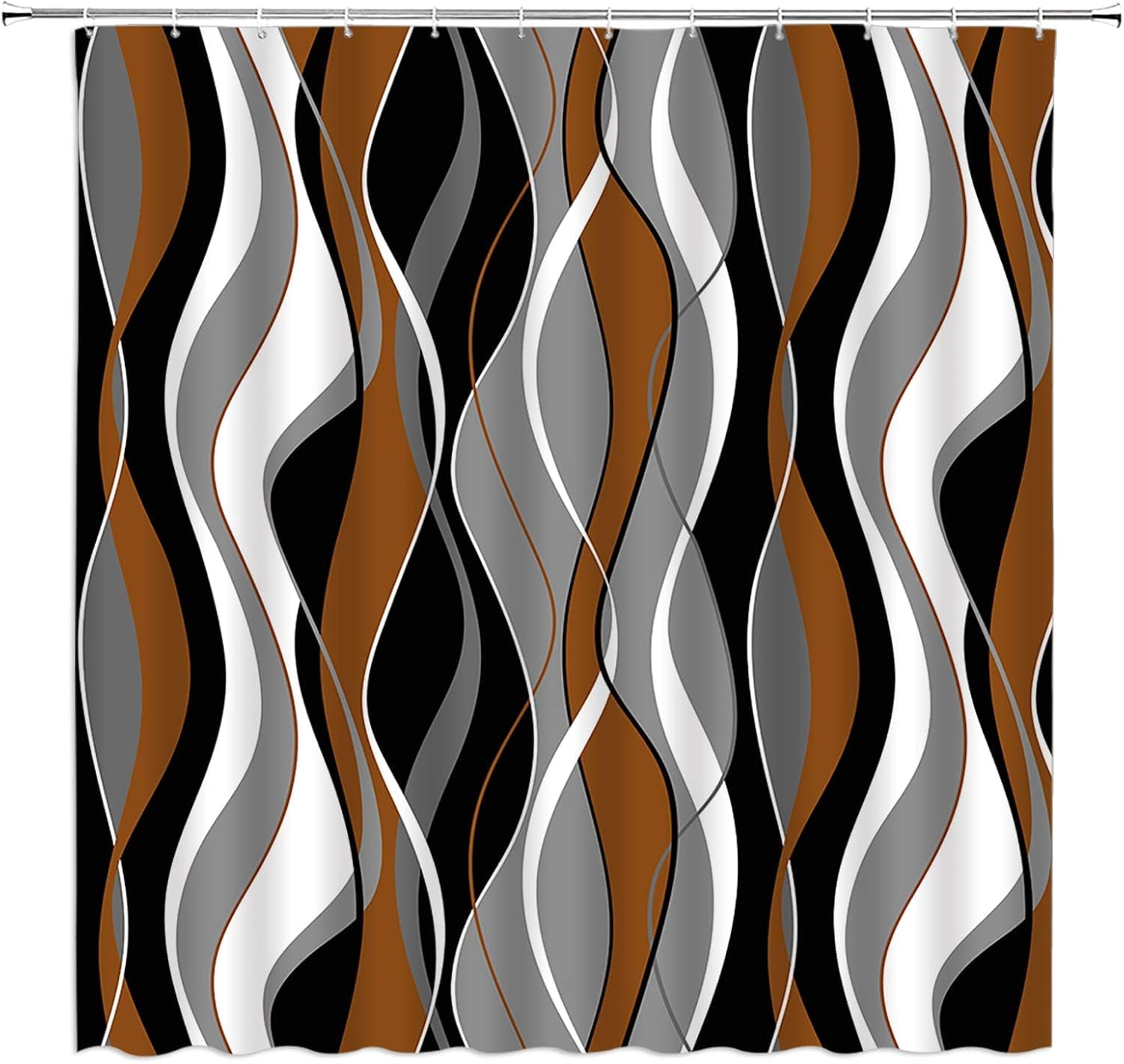 Image showcasing Brown Shower Curtain Abstract Modern Black Gray White Geometric Striped ...