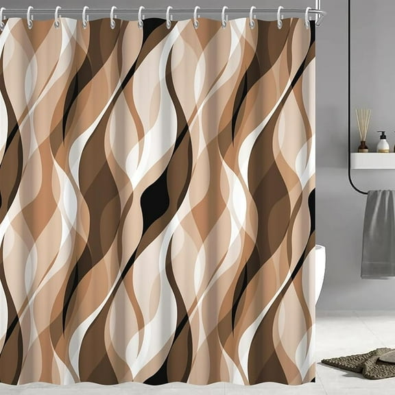 Brown Shower Curtain, Modern Abstract Grey and Brown Striped Shower Curtain Set for Bathroom Waterproof Tan Shower Curtain with Hooks,60x70 Inch