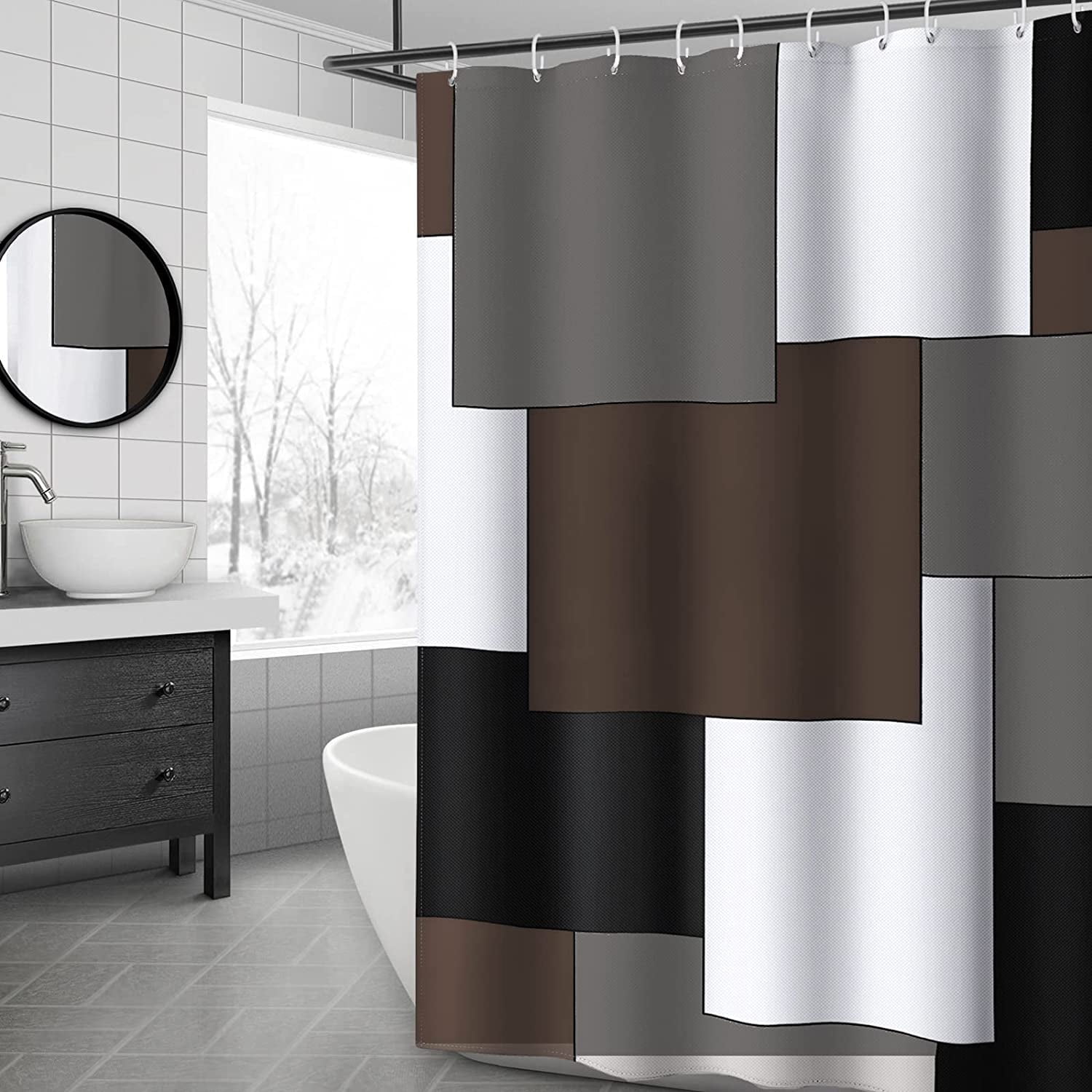 Brown Shower Curtain Modern Bathroom Accessories Decor Black Gray White ...