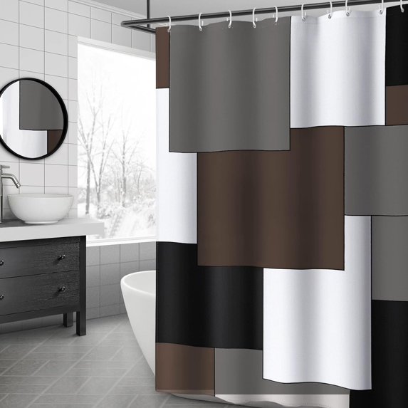 Brown Shower Curtain Modern Bathroom Accessories Decor Black Gray White Shower Curtain Set with 12 Hooks 72x72 Inches