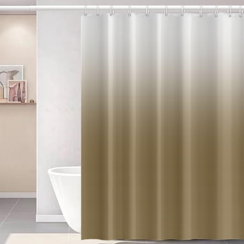 Brown Shower Curtain Set with Hooks Modern Ombre White Brown Shower Curtains for Bathroom Hotel Dorm Solid Boho Waterproof Fabric Shower Curtain 84x72inches