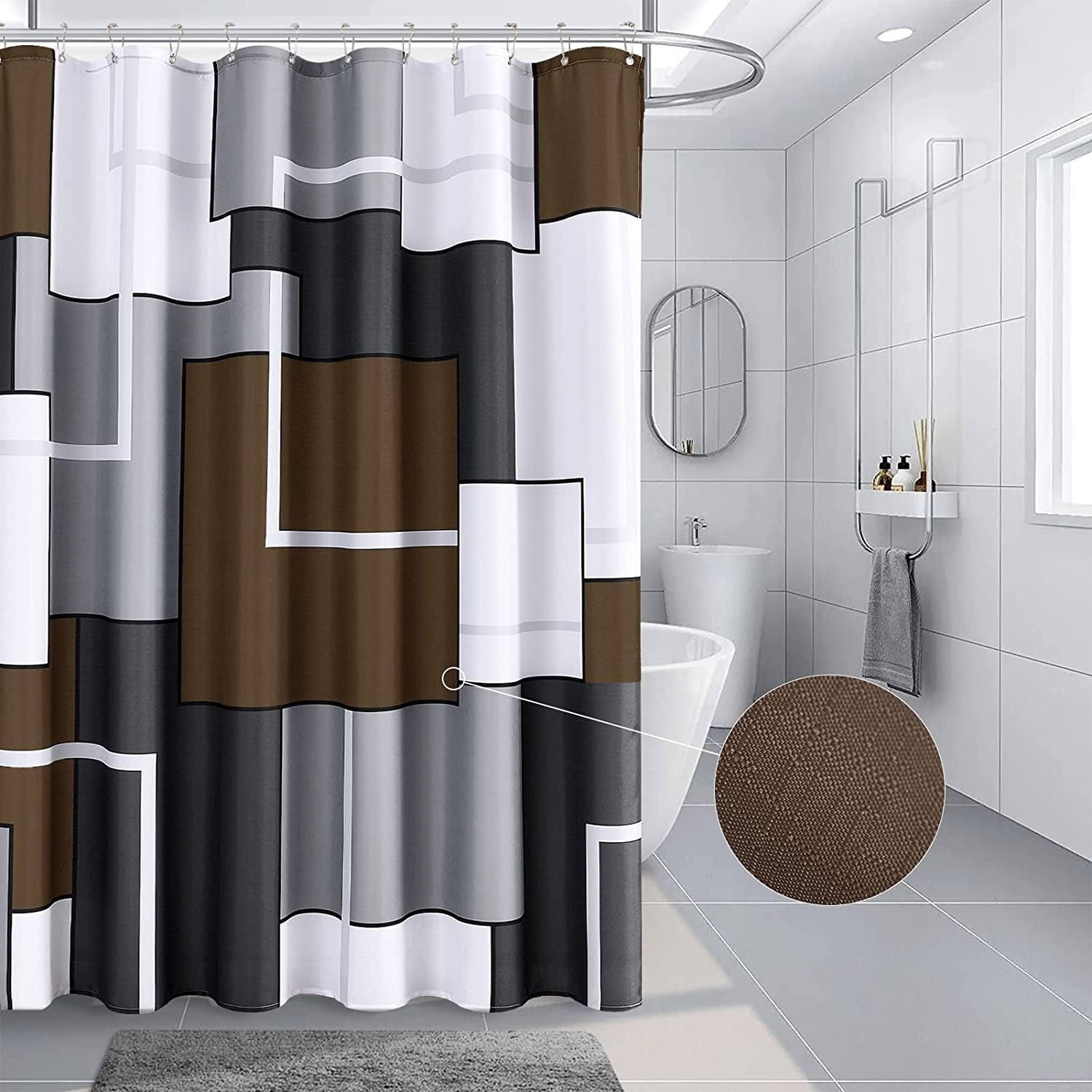 Brown Shower Curtain Set Modern Curtains For Bathroom Fabric And White Abstract Geometric Decorative Bath Gray Water Repellent 72x72 Inch Com