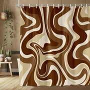 Brown Shower Curtains Set,Brown Retro Boho Aesthetic 70S Abstract Wavy Swirl Bathroom Curtain ,Funky Shower Curtain , Men for Bathroom Curtain Set with Hooks 72X84in