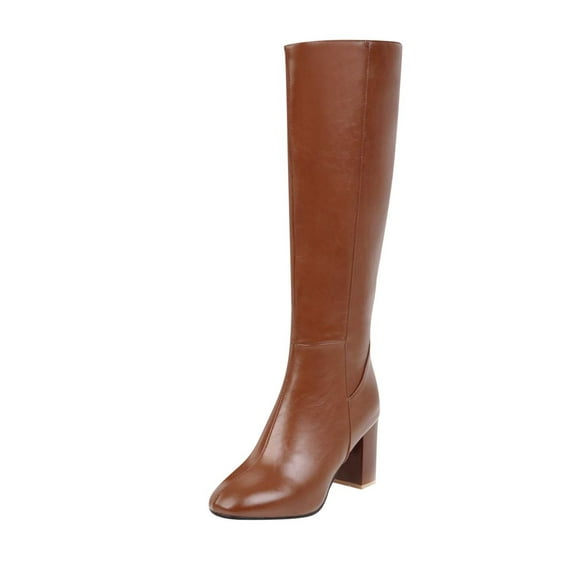 Brown Side Zipper High Heel Tall Boots For Women With Chunky Heel Comfortable And Sturdy Ideal For Autumn And Winter Wear Perfect For Fashion And Comfort