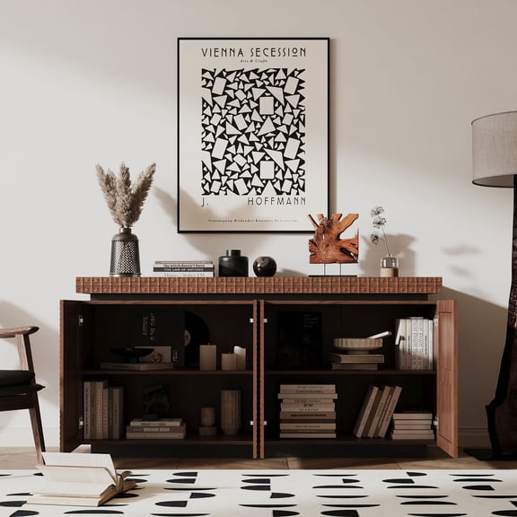 Brown Sideboard Buffet Cabinet 58.3 Inch Wide Luxurious Floor Storage for Kitchen Living Room Entryway Hallway