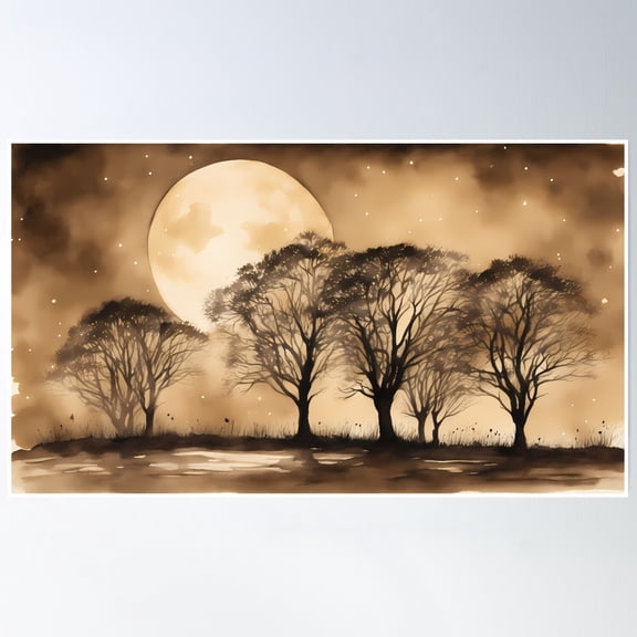 Brown Silhouette Moon Poster Wall Art, Modern Wall Decor, 8x12 UNFRAMED