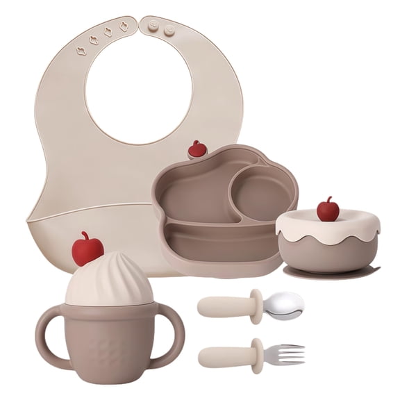 Brown Silicone Feeding Set for Baby Self-Feeding and Solids Introduction