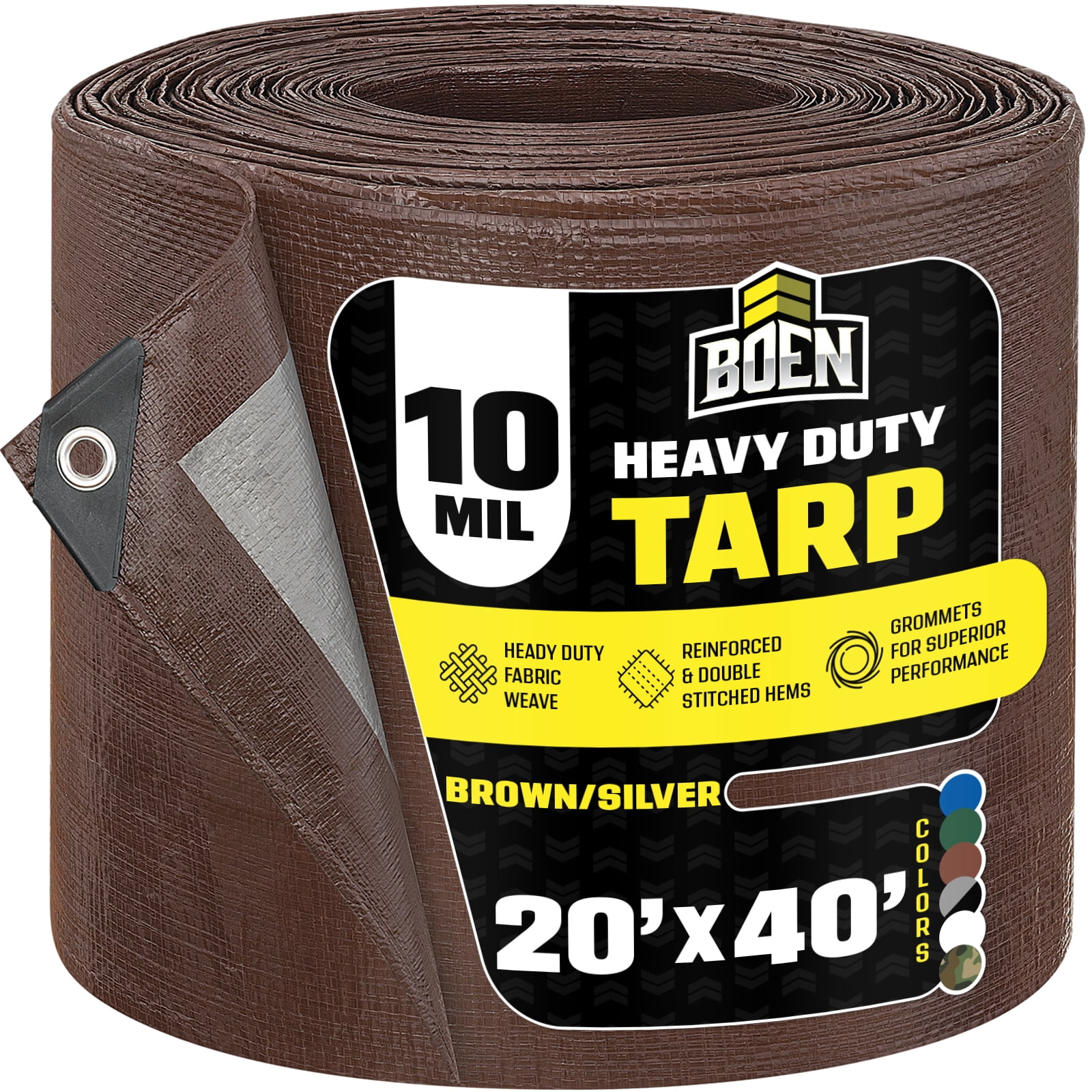 20 ft. x 40 ft. Heavy-Duty Commercial Brown/Silver Tarp Cover 10 Mil Thick Weave Material, Waterproof