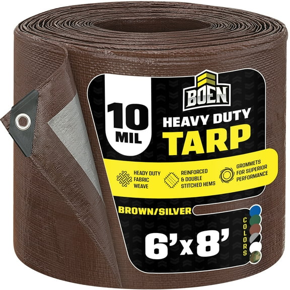 6 ft. x 8 ft. Heavy-Duty Commercial Brown/Silver Tarp Cover 10 Mil Thick Weave Material, Waterproof
