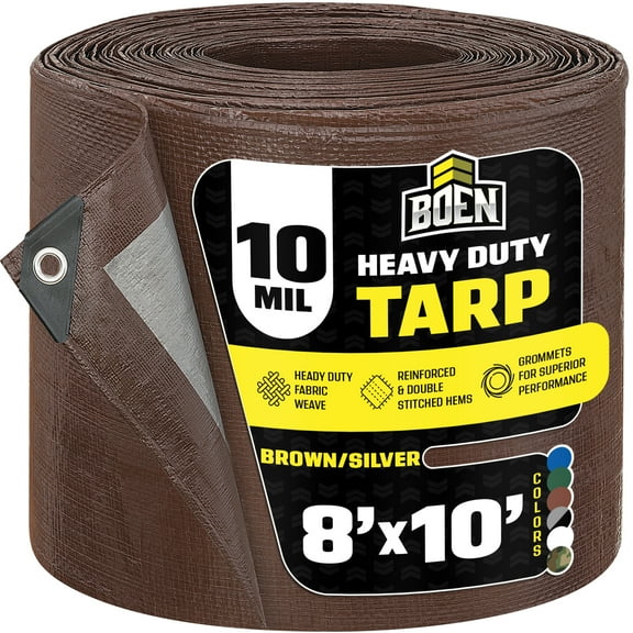 8 ft. x 10 ft. Heavy-Duty Commercial Brown/Silver Tarp Cover 10 Mil Thick Weave Material, Waterproof