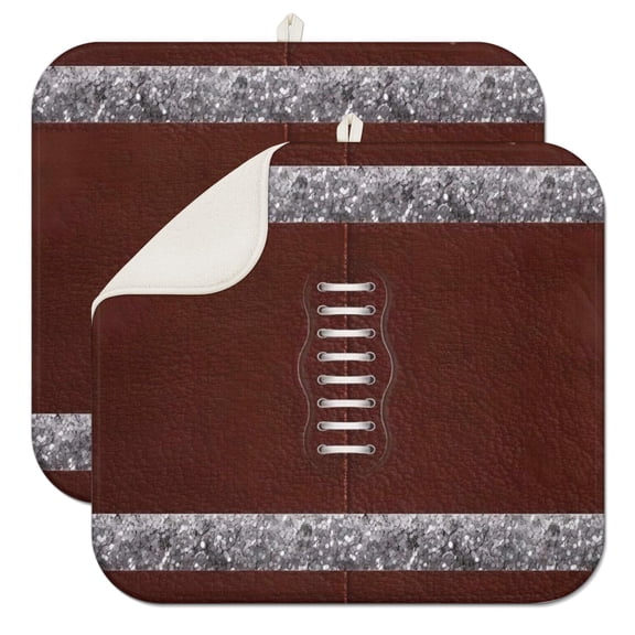 Brown Silver Football Pattern Dish Drying Mat for Kitchen 1 Pack, Ultra Absorbent Microfiber Dishes Drainer Mats,16"x18"