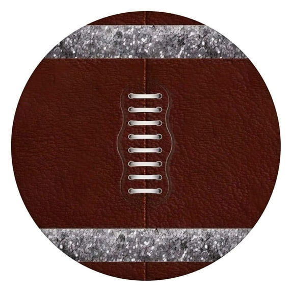 Brown Silver Football Pattern Round Fitted Tablecloth with Elastic Edge,Dining Table Cover Waterproof,Outdoor Round Tablecloth for Camping,Dining,Indoor and Outdoor