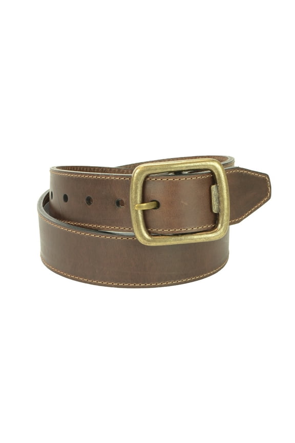 Brown Single Edge Stitched Belt with Antique Brass Bottle Opener Buckle