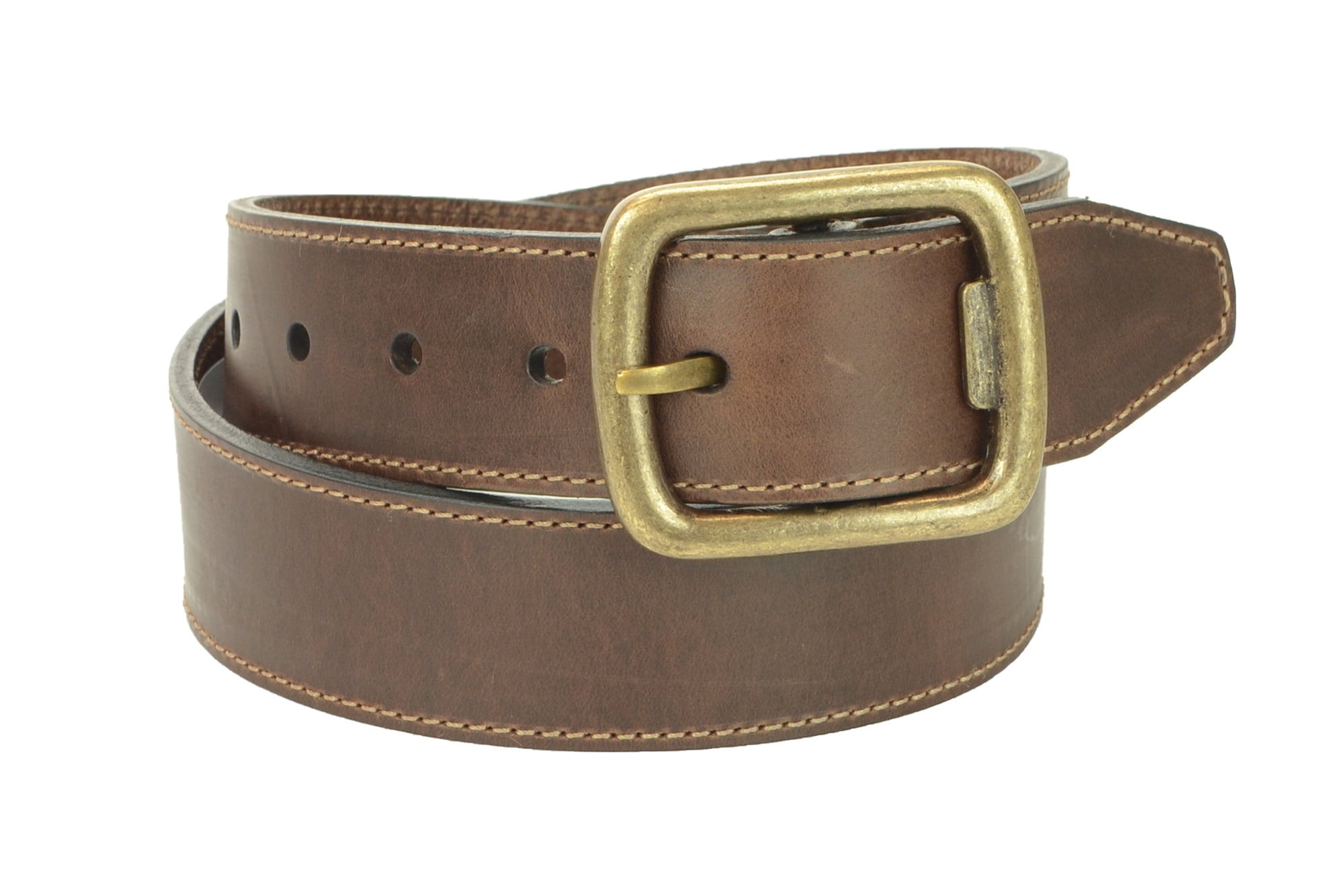 Brown Single Edge Stitched Belt with Antique Brass Bottle Opener Buckle