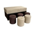 thumbnail image 1 of Brown Six Piece Microfiber Storage Bench with Ottomans, 1 of 5