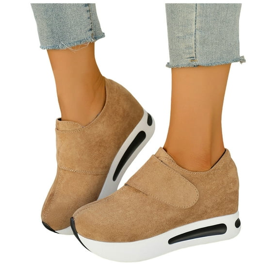 Women's Vintage Suede Platform Dress Shoes Wedge Non Slip Dress Loafers Round Toe Slip On Casual Orthopedic Tennis Shoes Brown Size 7