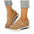 thumbnail image 1 of Women's Vintage Suede Platform Dress Shoes Wedge Non Slip Dress Loafers Round Toe Slip On Casual Orthopedic Tennis Shoes Brown Size 9, 1 of 5