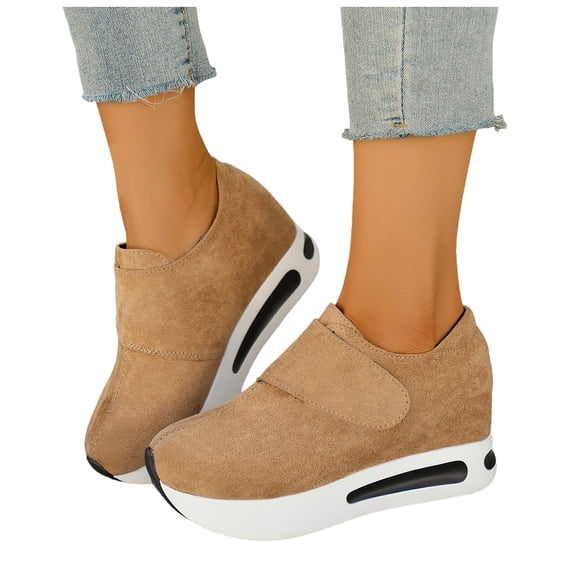 Women's Vintage Suede Platform Dress Shoes Wedge Non Slip Dress Loafers Round Toe Slip On Casual Orthopedic Tennis Shoes Brown Size 9