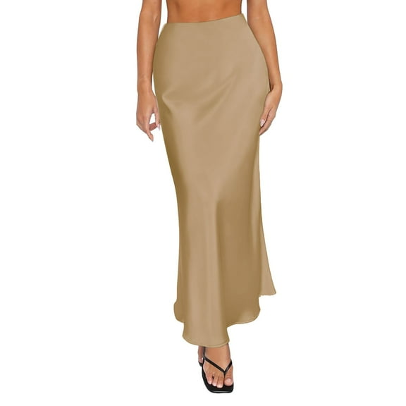 Brown Skirts for Women Spring Summer Skirts Satin Skirt High Waisted Maxi Cocktail Party Wedding A Line Long Skirts Maxi Skirt