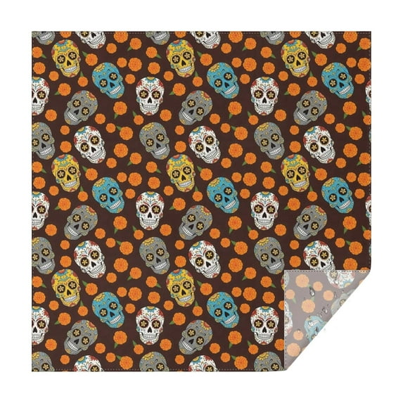 Brown Skull Marigold Pattern Square Tablecloth,Waterproof Square Table Cover,Wipeable Spillproof Washable Table Cover for Home Kitchen Party Decor 52"x52"(132x132cm)