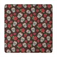 thumbnail image 1 of Brown Skull Rose Pattern Square Fitted Tablecloth with Elastic Edge,Square Table Cover,Washable Elastic Table Cover for Home Kitchen Party Decor 34"x34", 1 of 6