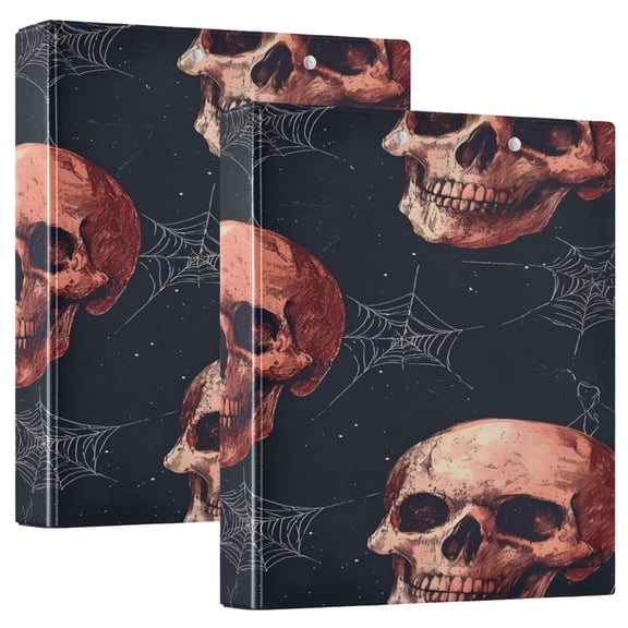 Brown Skulls 12.4x10.6in PVC Round Ring Binder, D-Ring 3-Hole, Metal Clip, 200 Sheets