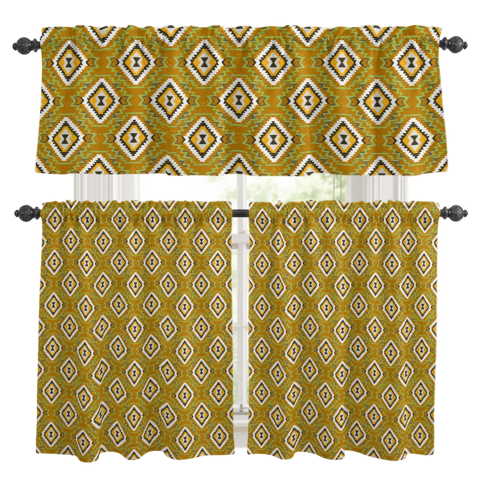Curated visual reference: Easy Minimalist Kitchen Decor Small Space Reference: Brown Slate Diamonds Kitchen Curtains Set For Windows Abstract Vintage