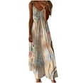 thumbnail image 1 of Brown Sleeveless Slip Sundress for Women Summer Fall Vneck Spandex Floral Graphic Maxi Long Loose Fit Casual Dresses Sundress Womens 2025 Clothing Y2K L, 1 of 1