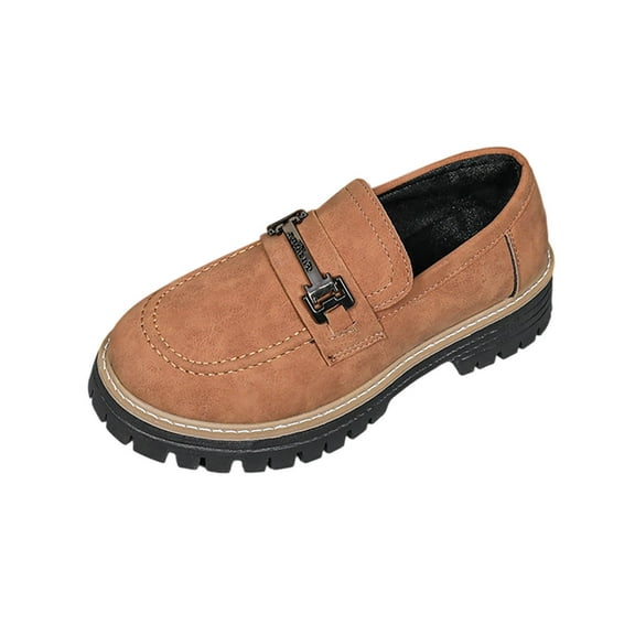 Brown Slip-On Loafers For Women, Feature A Decorative Metal Buckle, Round Toe, Low Heel For A Reliable Look