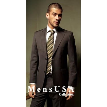 Navy With White Pinstripe Conversative 2 Button Flat Front Men's Business ~ Wedding 2 piece Side Vented Suit