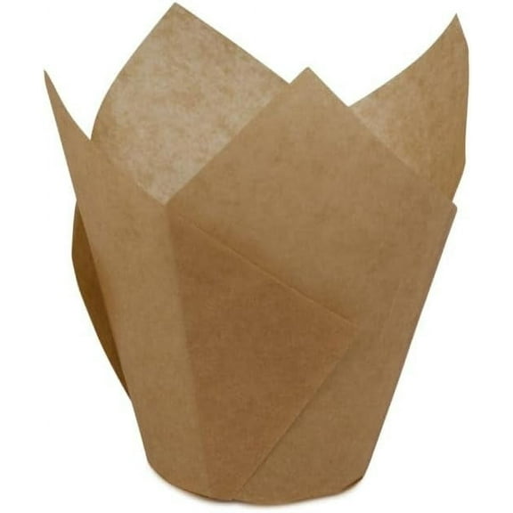 Brown Small Tulip Baking Cups – Eco-Friendly, Grease-Proof Cupcake Liners for Muffins, Cupcakes, and Pastries | Perfect for Baking, Parties, Events, Coffee Shop, Bakeries (30)