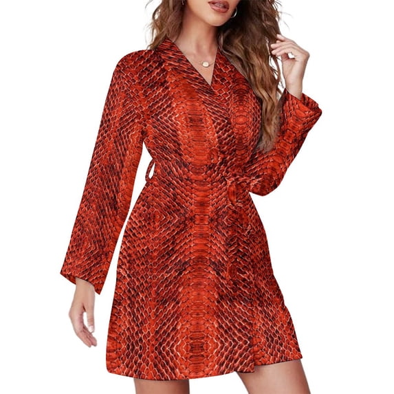Brown Snakes Print Pajama Robe V Neck Animal Print Custom Sleepwear Woman Long Sleeve Soft Pajamas Robes Autumn Casual Dress