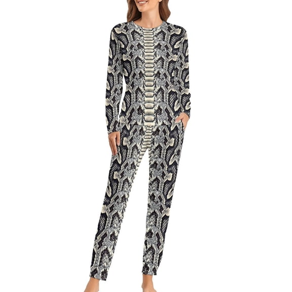 Brown Snakeskin Pajamas Animal Print 2 Pieces Casual Home Suit Female Long Sleeve Cute Oversized Sleepwear