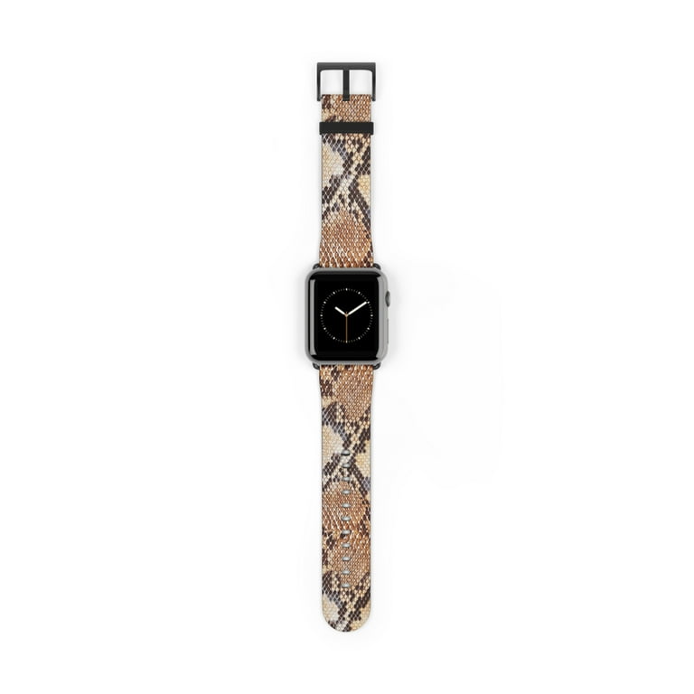 Brown Snakeskin Print Faux Leather Band For Apple Watch-Series 1-9