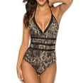 thumbnail image 1 of Brown Snakeskin Swimsuit Animal Print Push Up Swimwear One Piece Lace Up Monokini Trendy Bodysuit Plus Size, 1 of 5