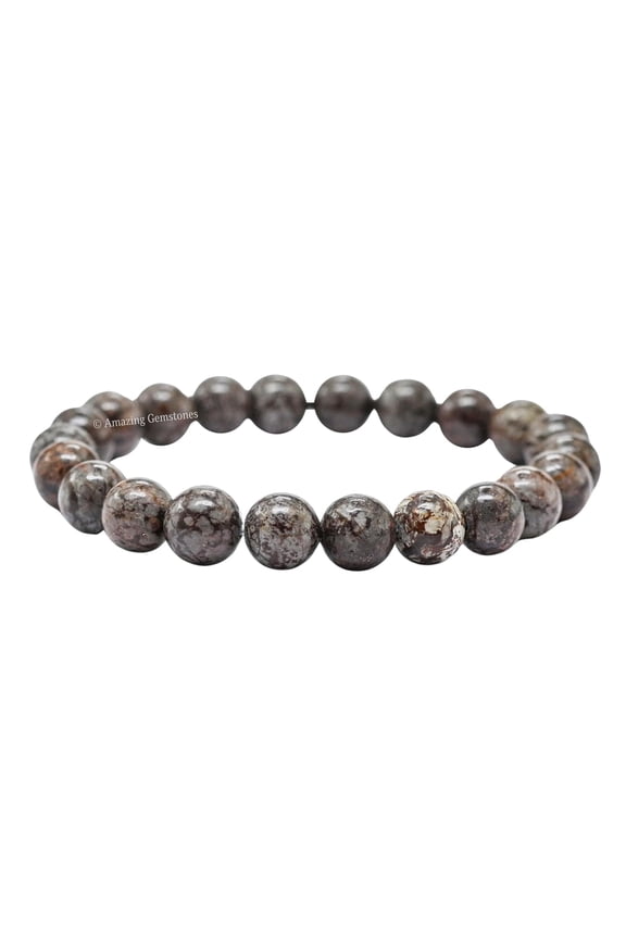 Brown Snowflake Obsidian Bracelet - 8mm Beaded Stretch Bracelet and Healing Stones