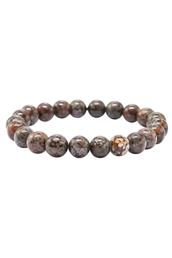 Brown Snowflake Obsidian Bracelet - 8mm Beaded Stretch Bracelet and Healing Stones
