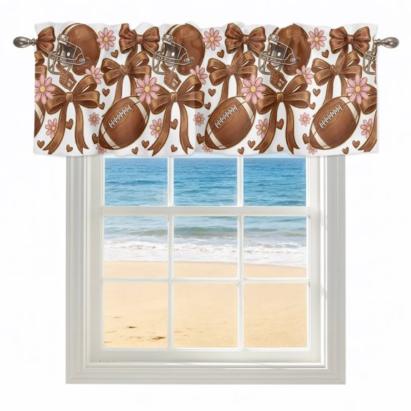 Brown Soccer Kitchen Valances for Windows 42x12 Inch Kitchen Curtains Valances Rod Pocket Retro Football Sports Bows Helmet Floral Bathroom Window Valances for Window Treatment Decor