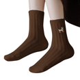 thumbnail image 1 of Brown Socks Ladies' Winter Velvet Warmth Enhanced Fleece Lined Thickened Colored Embroidered Coral Velvet Home Socks, 1 of 4