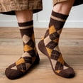 thumbnail image 1 of Brown Socks Winter Men Socks Diamond Lattice Terry Middle Tube Stocking, 1 of 6
