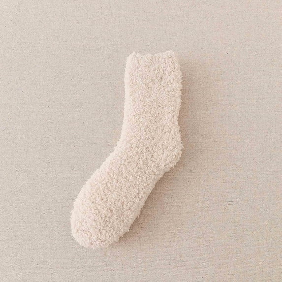 Brown Socks Women Fuzzy Socks Winter Coral Fleece Socks Middle Cute Home Solid Stocking