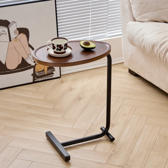 Brown Sofa Table with C-shape | Used in Living Room for Daily Use | Metal and MDF Structure | Stable and Easy to Install