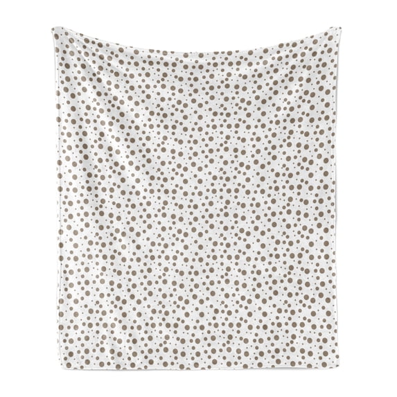 Brown Soft Flannel Fleece Blanket, Big and Small Drop Like Spots on White Background Vintage Style Old Fashioned Design, Cozy Plush for Indoor and Outdoor Use, 60" x 80", Cocoa White, by Ambesonne