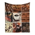 thumbnail image 1 of Brown Soft Flannel Fleece Blanket, Coffee and Chocolate Tasty Collage Beans Mugs Snacks Pastries Espresso Cocoa Composition, Cozy Plush for Indoor and Outdoor Use, 60" x 80", Brown, by Ambesonne, 1 of 6