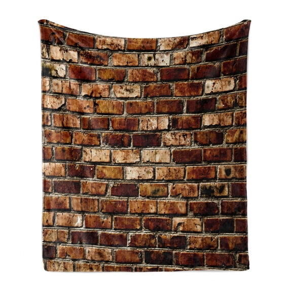 Brown Soft Flannel Fleece Blanket, Old Grunge Brick Wall Aging Construction Rustic Home Structure Dirty Facade, Cozy Plush for Indoor and Outdoor Use, 70" x 90", Brown Chestnut Brown, by Ambesonne