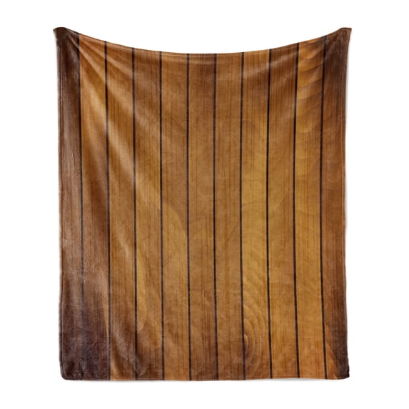 Brown Soft Flannel Fleece Blanket, Wooden Plank Texture Tree Timber Floor Vintage Style Natural Illustration, Cozy Plush for Indoor and Outdoor Use, 70" x 90", Dark Brown Pale Brown, by Ambesonne