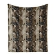 thumbnail image 1 of Brown Soft Flannel Fleece Throw Blanket, Coffee Typography Hearts and Beans on Abstract Striped Grungy Backdrop in Brown Tones, Cozy Plush for Indoor and Outdoor Use, 60" x 80", Brown, by Ambesonne, 1 of 6