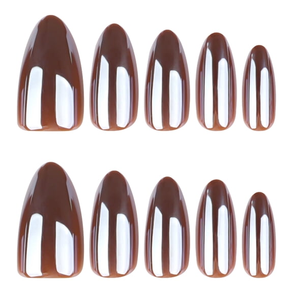 Brown Solid Color Press on Nails Medium Almond Fake Nails with Glossy Finish Brown Full Cover Adhesive Press Ons Press on Nail Set Chic Acrylic False Nails Nail Tips for Women Girls 10 Count