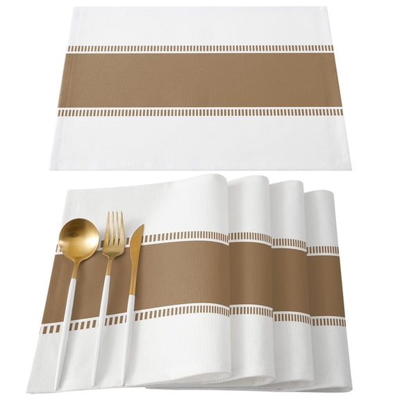 Brown Solid Color Texture Placemats Set of 6, Simple Brown Stripes Placemats for Dining Table, Place Mats for Kitchen Tabletop, Waterproof Wipeable Dining Table Mats Set